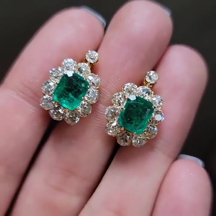 Halo Emerald Cut Green Sapphire Drop Earrings