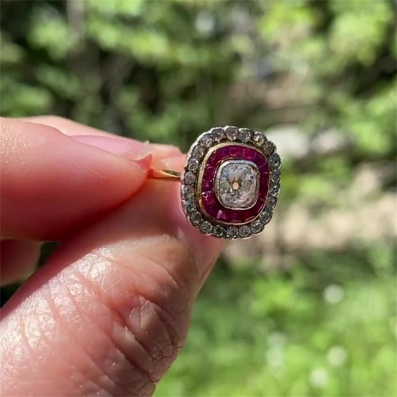 2.5ct Round&Tapered Baguette Cut Ruby Sapphire Engagement Ring