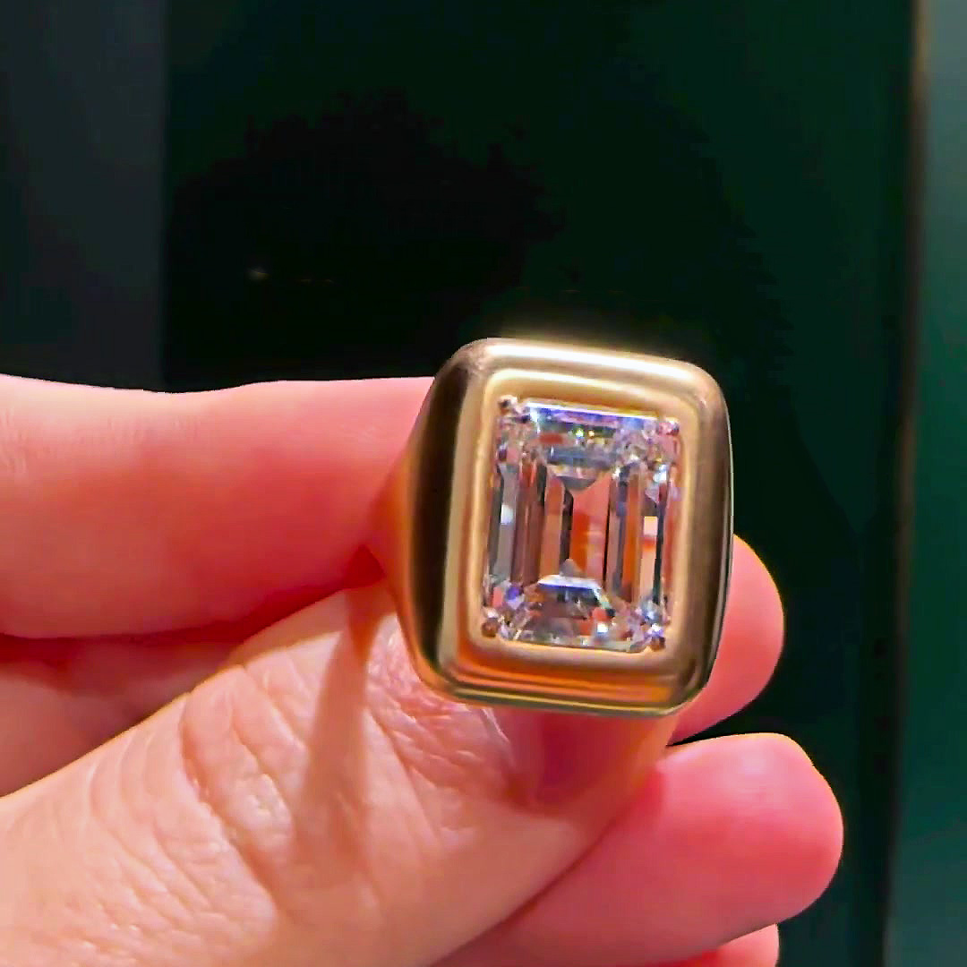 6ct Emerald Cut White Sapphire Men's Engagement Ring