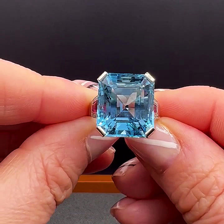 5ct Asscher Cut Aquamarine Sapphire Engagement Ring