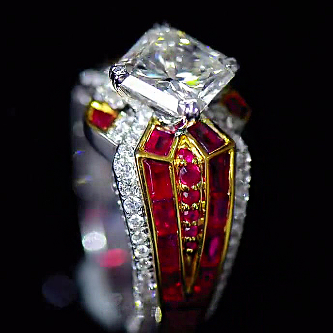 6ct Princess Cut Ruby Sapphire Engagement Ring