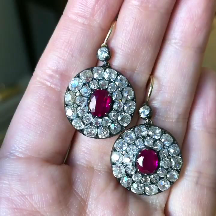 Oval Cut Ruby Sapphire Drop Earrings