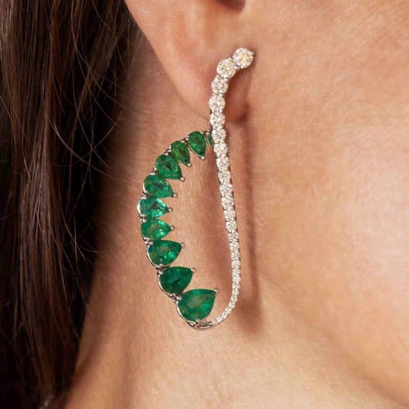 10ct Emerald Pear Cut Cuff Earrings