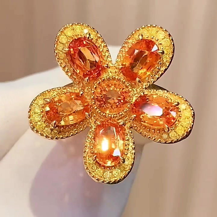 3ct Sunflower Oval Cut Yellow Sapphire Engagement Ring