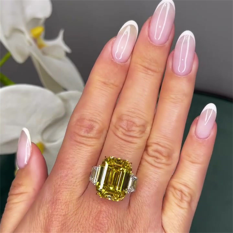 10ct Emerald Cut Yellow Sapphire Engagement Ring