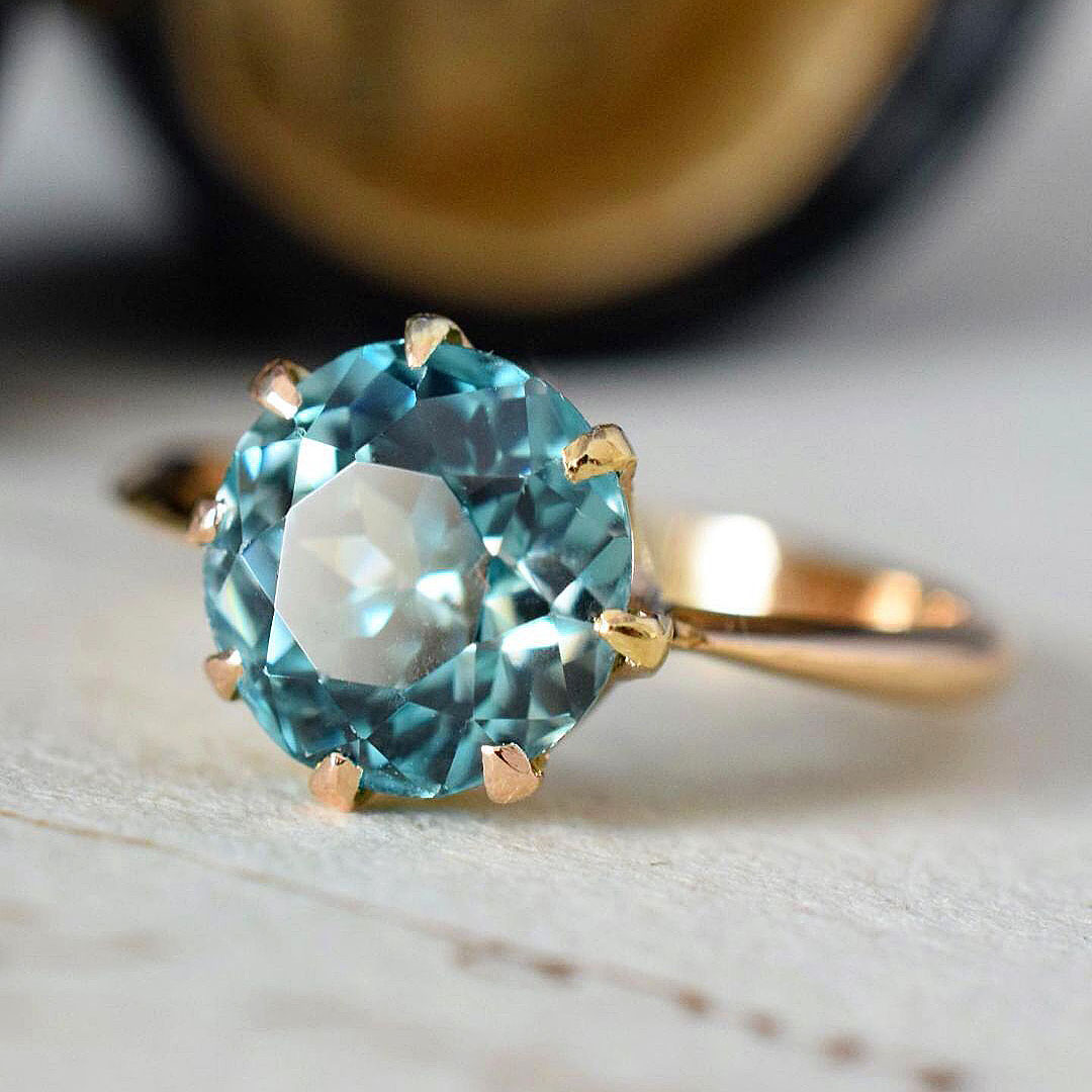 3ct Round Cut Aquamarine Sapphire Engagement Ring