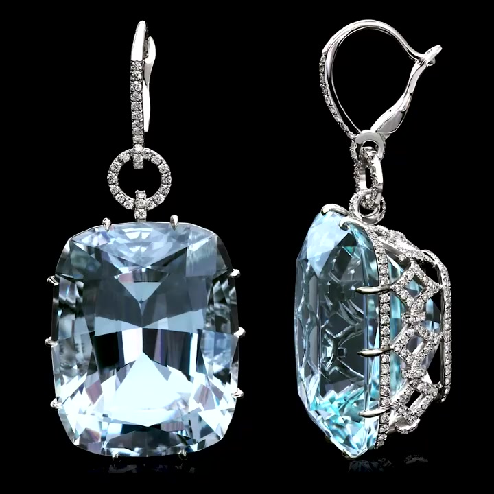Cushion Cut Aquamarine Sapphire Drop Earrings