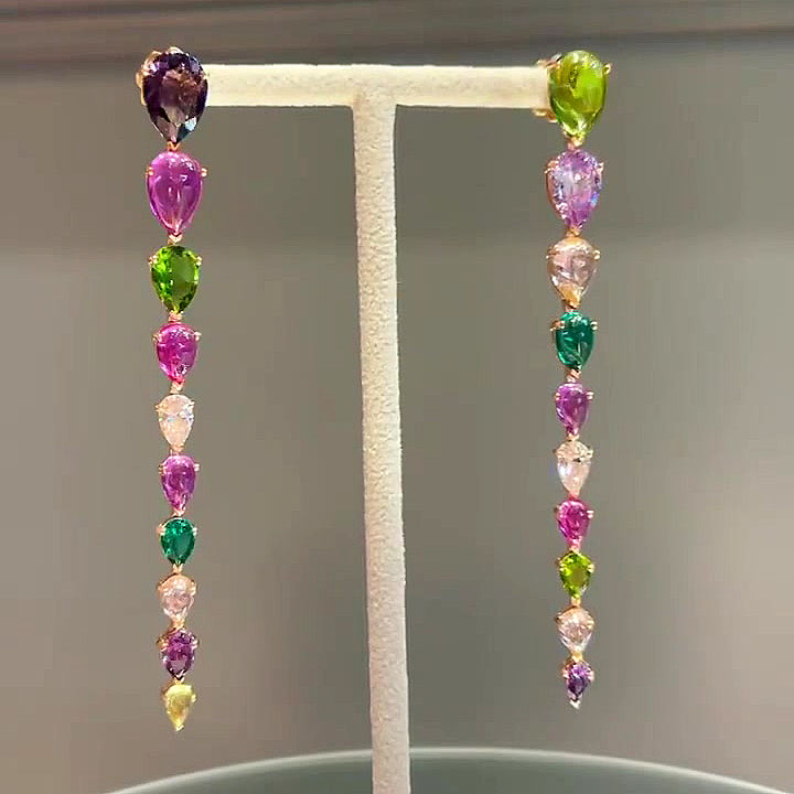 Pear Cut Rainbow Sapphire Drop Earrings