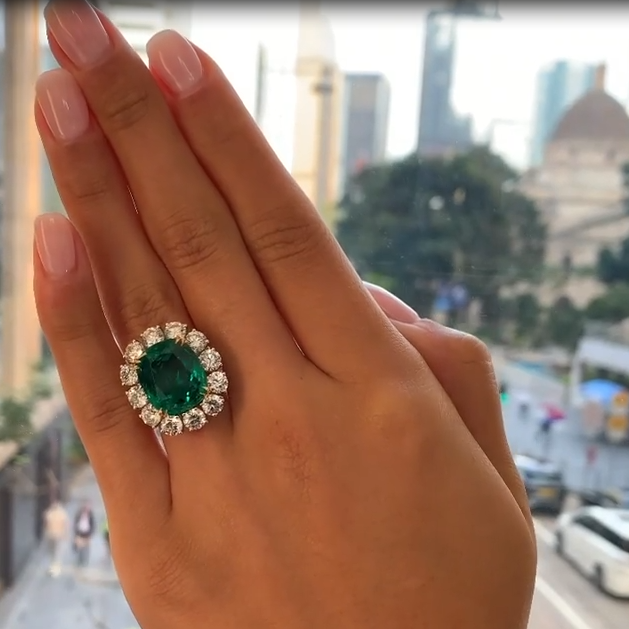 7ct Halo Cushion Cut Created Emerald Sapphire Engagement Ring