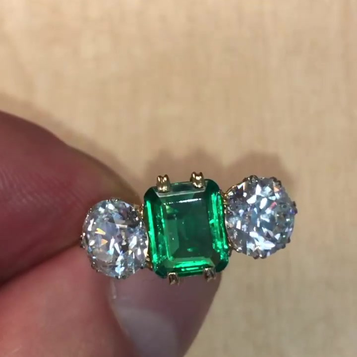 4ct Three-stone Emerald Sapphire Engagement Ring