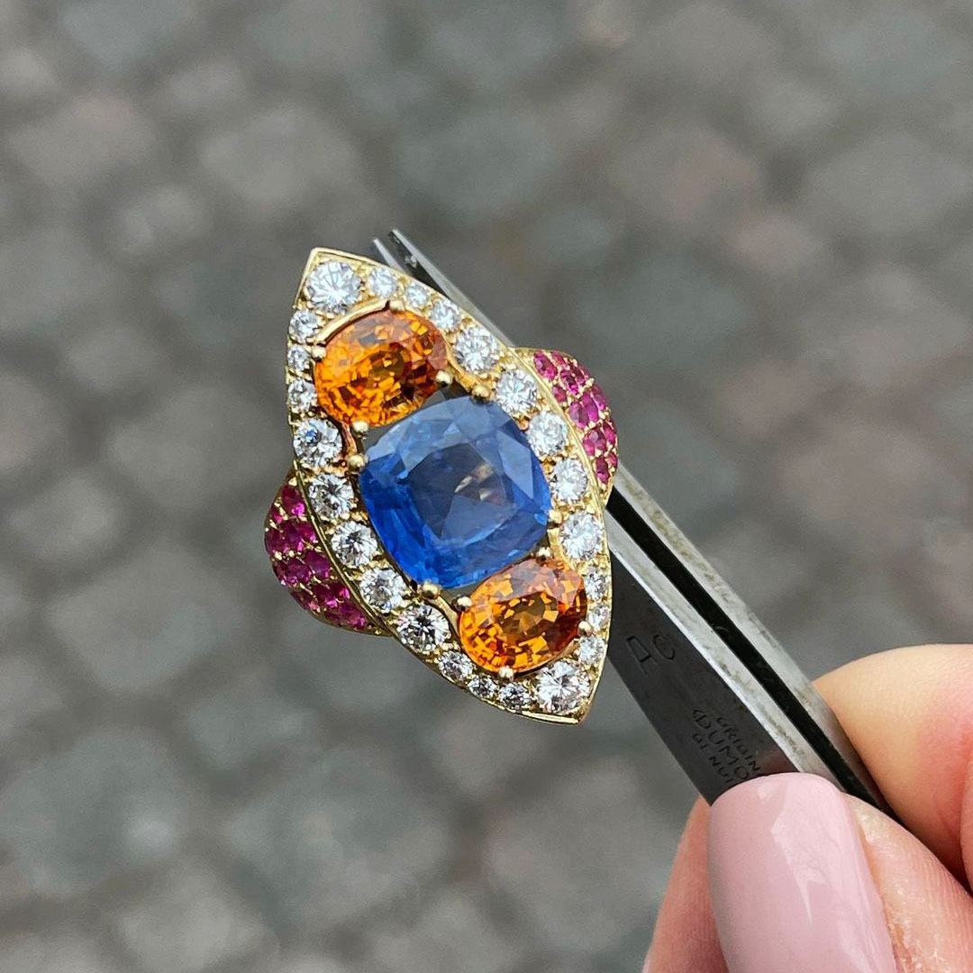 8.25ct Cushion Cut Blue Sapphire Eternity Ring