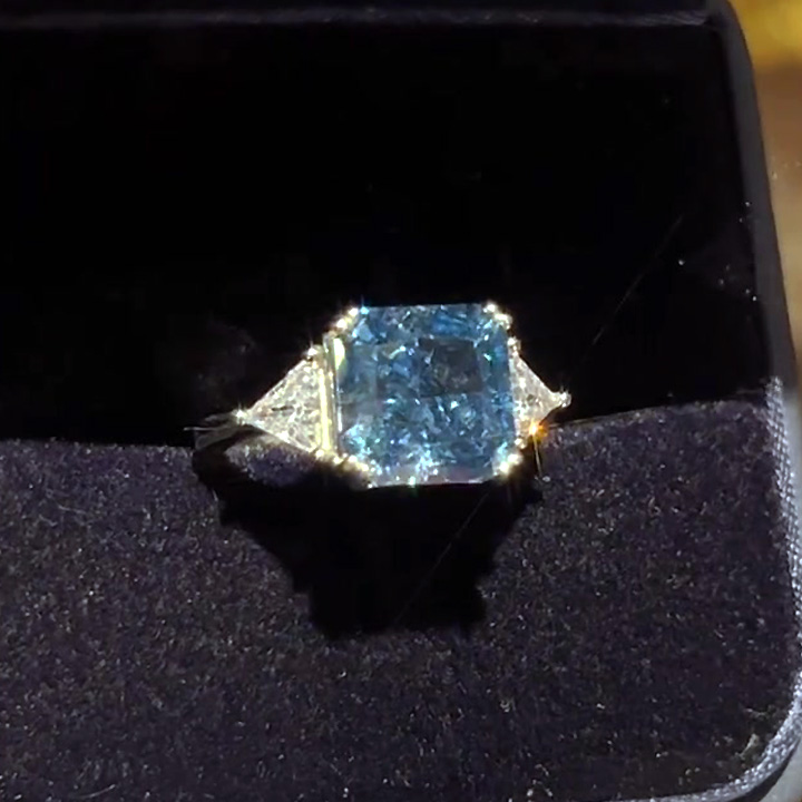 4ct Radiant Cut Fancy Blue Sapphire Engagement Ring