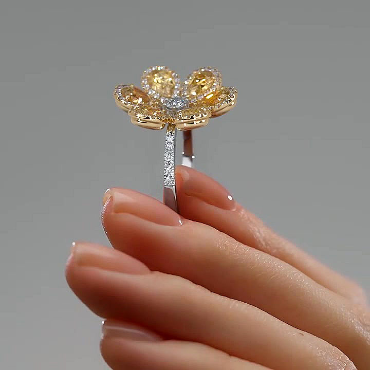 5.85ct Pear Cut Yellow Sunflower Sapphire Eternity Ring