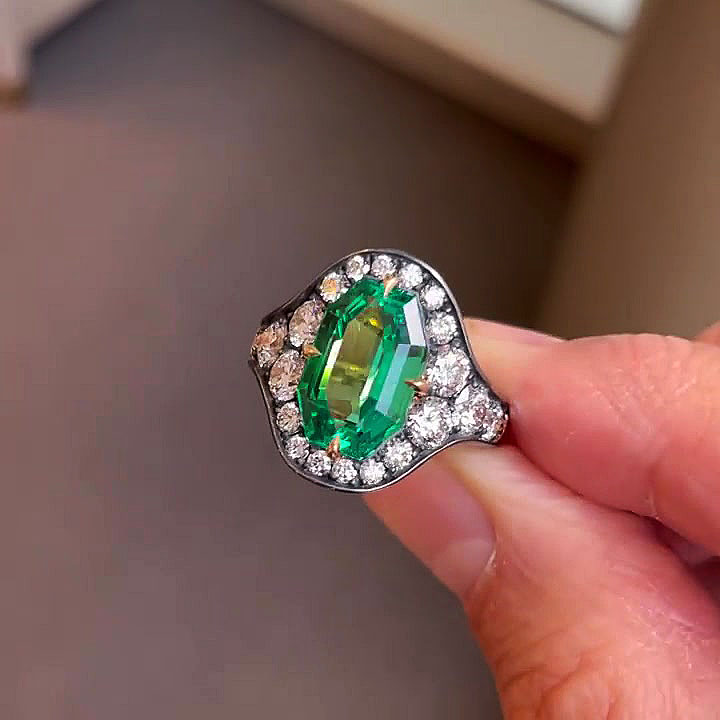 5ct Octagon Cut Emerald Sapphire Engagement Ring