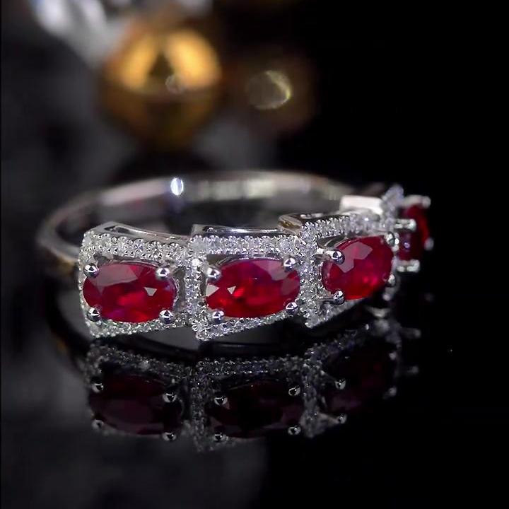 4.35ct Unique Oval Cut Ruby Sapphire Half Eternity Ring