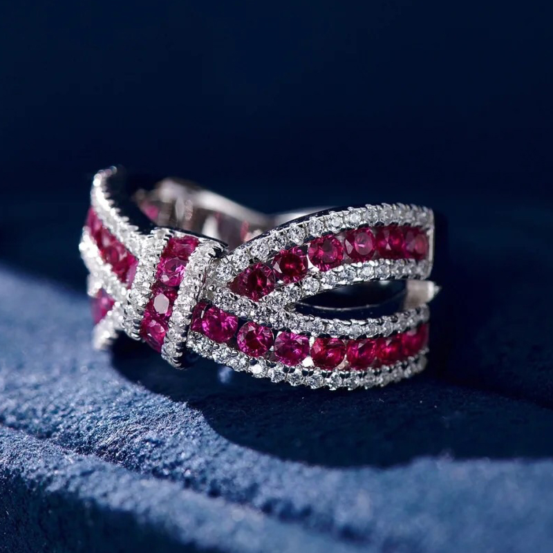 5ct Bow Knot Design Ruby Sapphire Eternity Ring