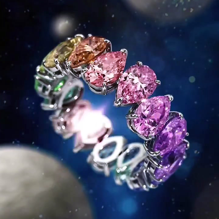 6.25ct Pear Cut Rainbow Sapphire Eternity Ring