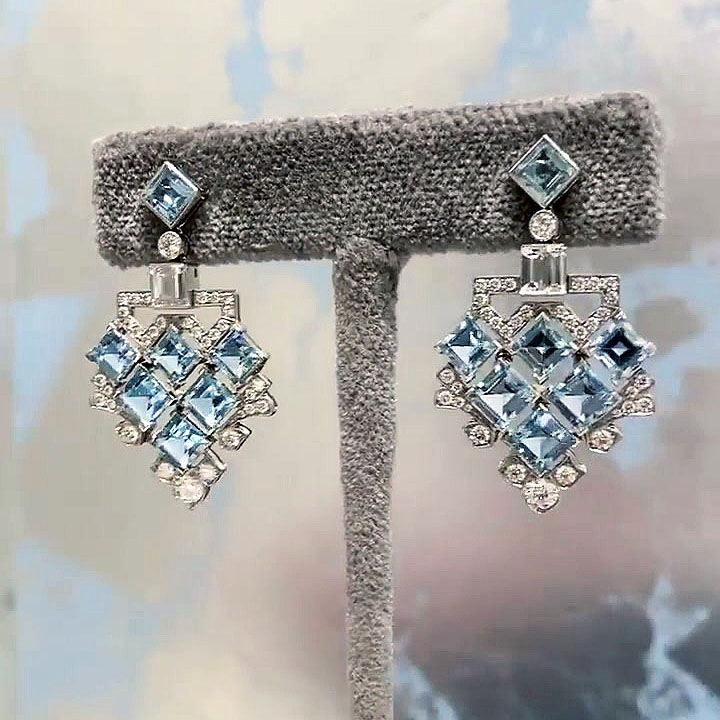 Ascher Cut Aquamarine Sapphire Drop Earrings