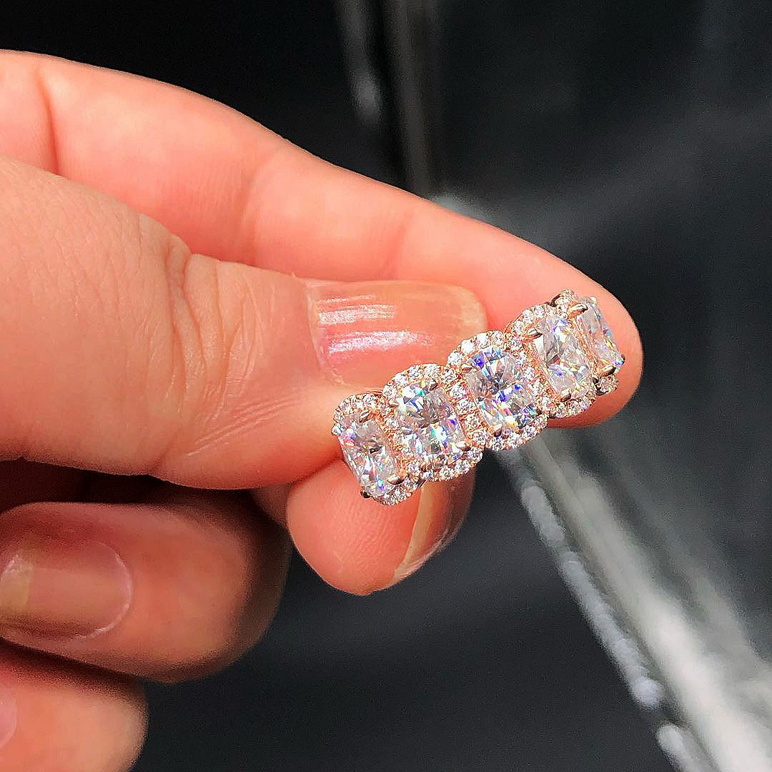 5.75ct Five-Stone Cushion Cut White Sapphire Eternity Ring