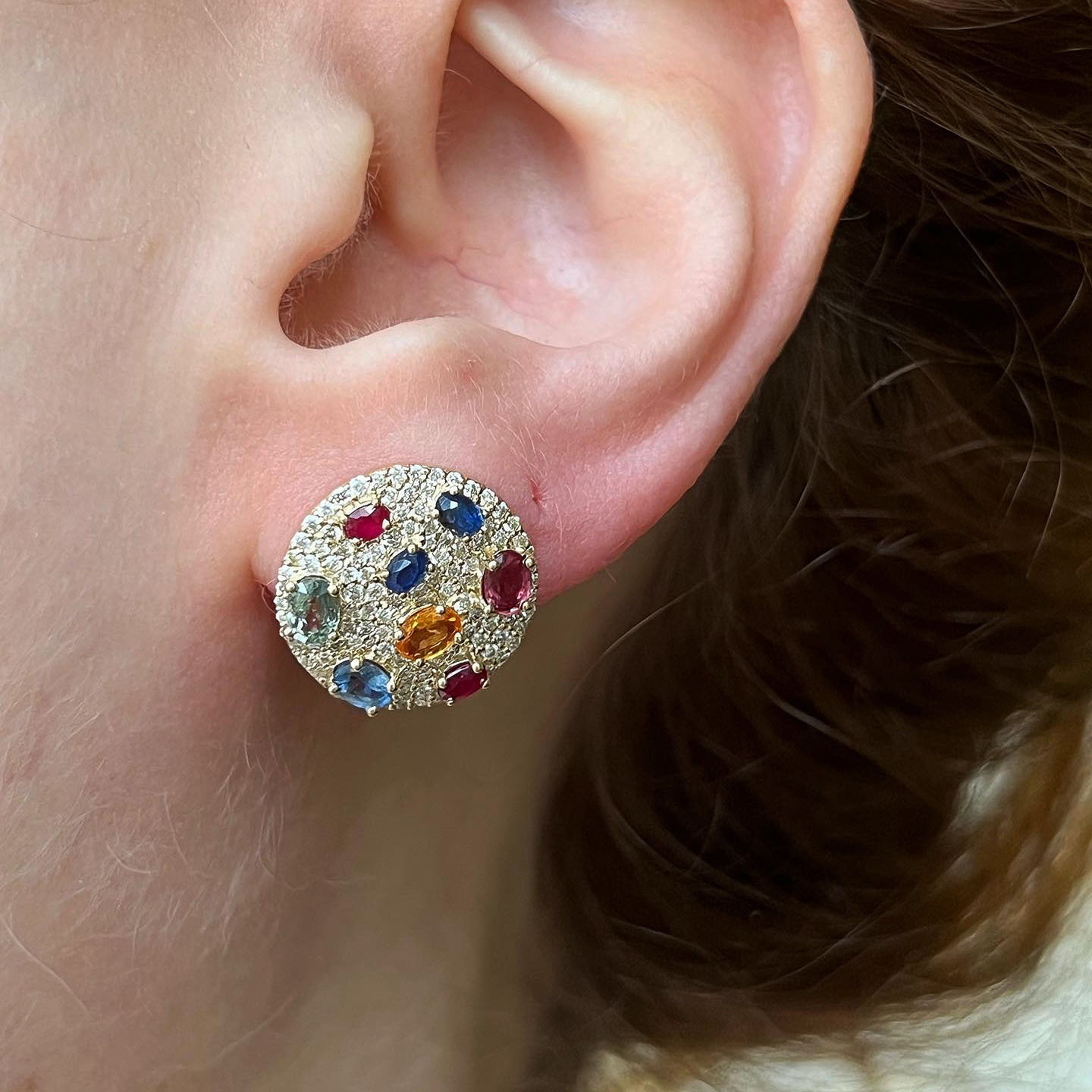 Oval Cut Rainbow Sapphire Stud Earrings