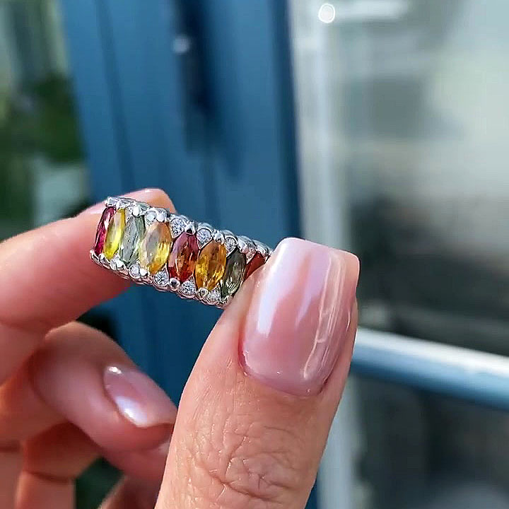 7ct Marquise Cut Rainbow Sapphire Eternity Ring