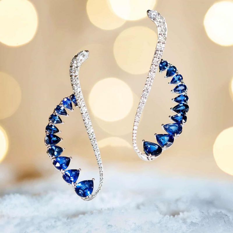 10ct Sapphire Pear Cut Cuff Earrings