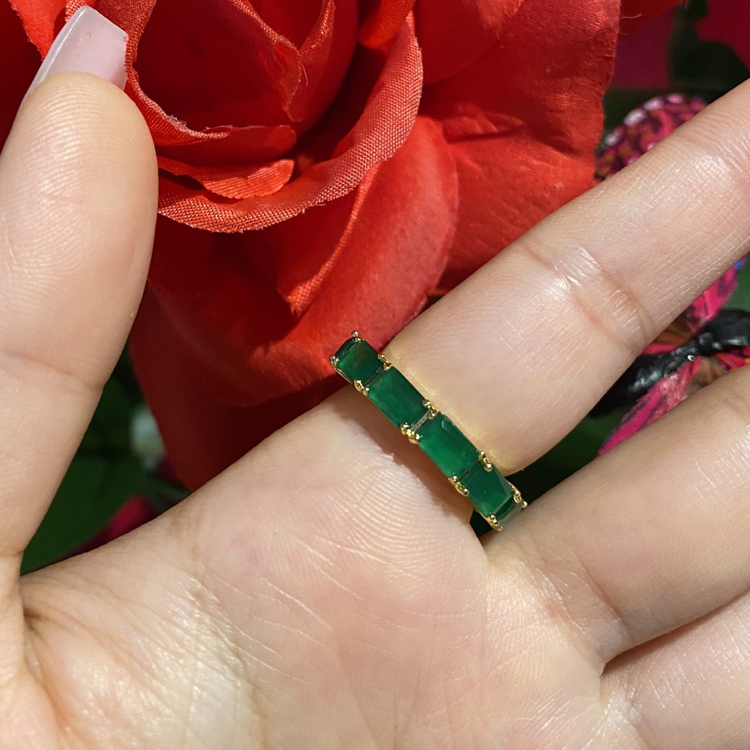 4.75ct Emerald Cut Green Sapphire Eternity Ring With Dangle Drop