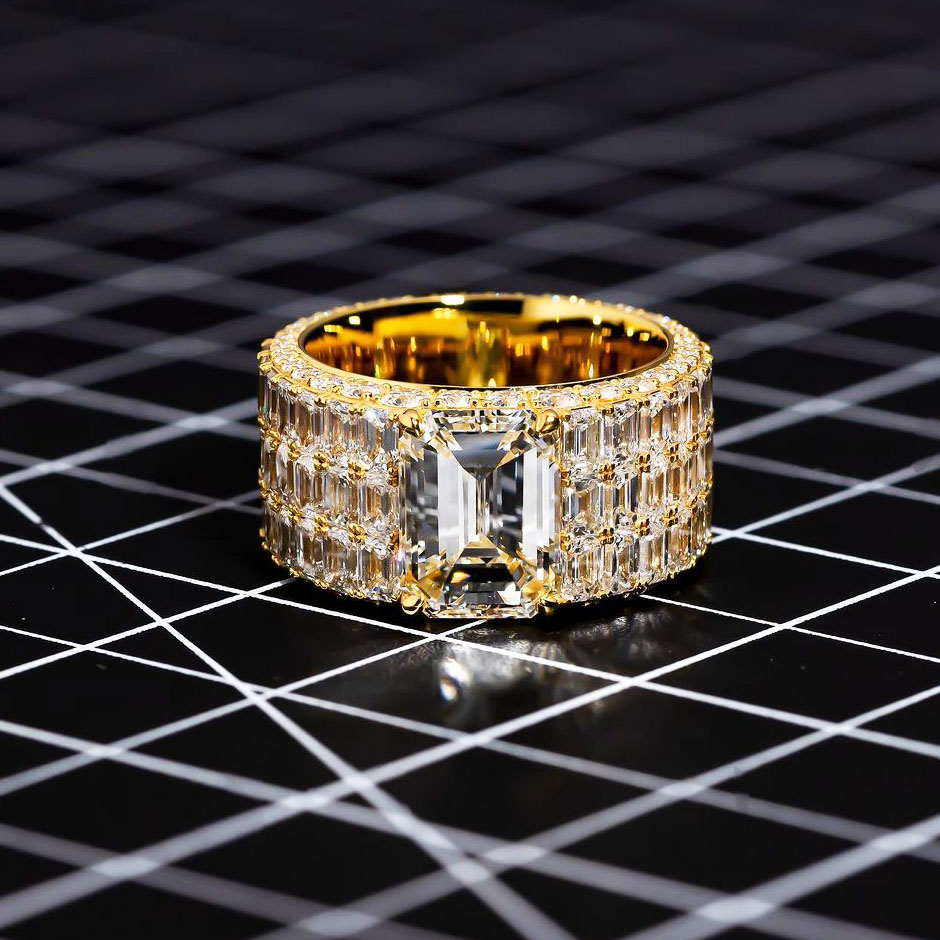 4ct Emerald Cut White Sapphire Men's Engagement Ring