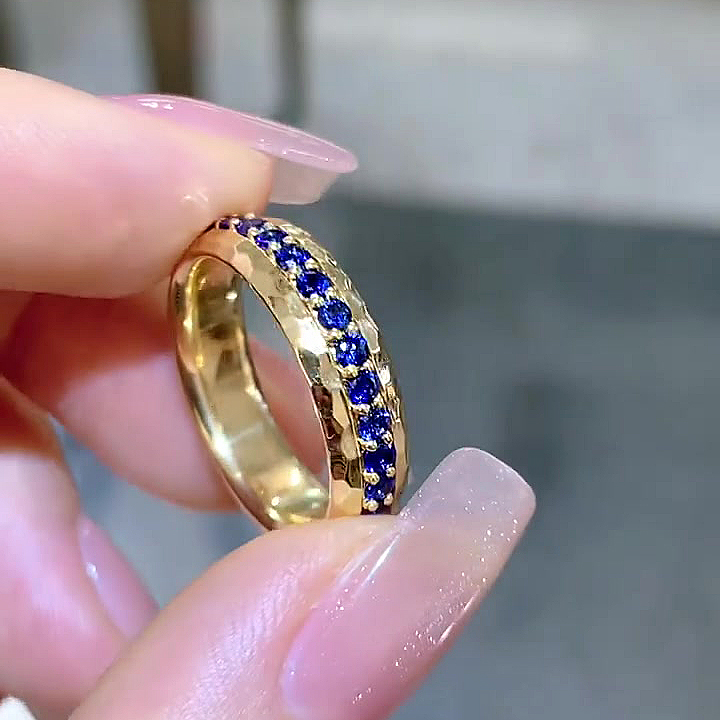 5.25ct Round Cut Blue Sapphire Eternity Ring