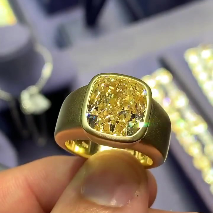 6ct Cushion Cut Yellow Sapphire Men's Engagement Ring