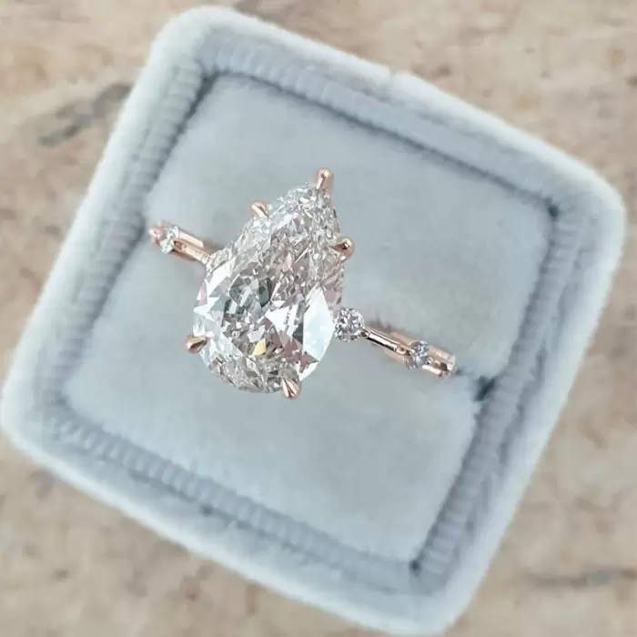 5ct Pear Cut White Sapphire Rose Gold Engagement Ring