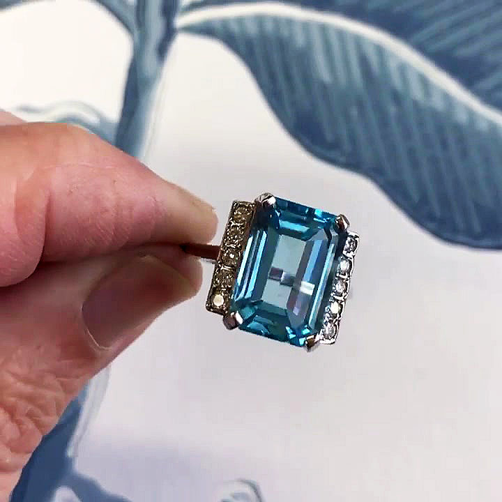 4ct Emerald Cut Aquamarine Sapphire Engagement Ring