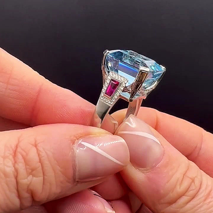 5ct Asscher Cut Aquamarine Sapphire Engagement Ring