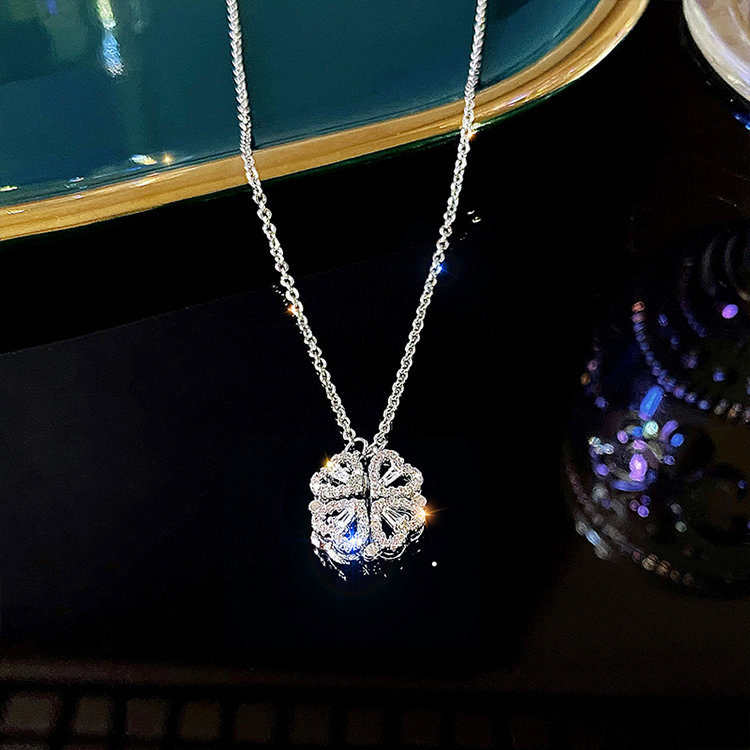 Round Cut White Leaf Clover Sapphire Pendant Necklace