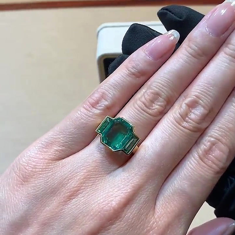 7ct Three-Stone Emerald Cut Emerald Sapphire Engagement Ring
