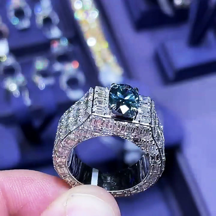 5ct Oval Cut Blue Sapphire Men's Engagement Ring