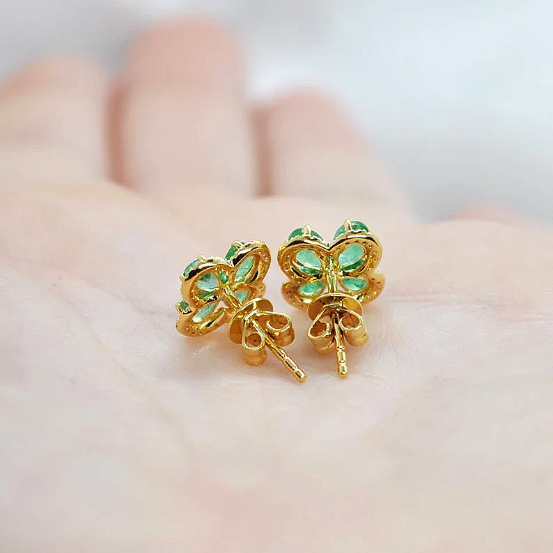 Pear Cut Green Leaf Clover Sapphire Stud Earrings