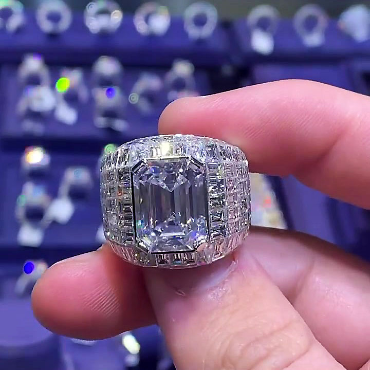 5ct Emerald Cut White Sapphire Men's Cocktail Ring