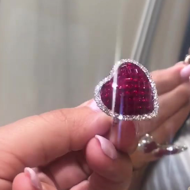 Invisible Setting Princess Cut Ruby Sapphire Love Heart Ring
