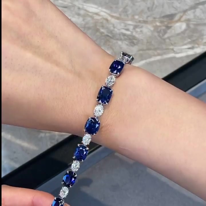 Oval Cut Blue&White Sapphire Bracelet