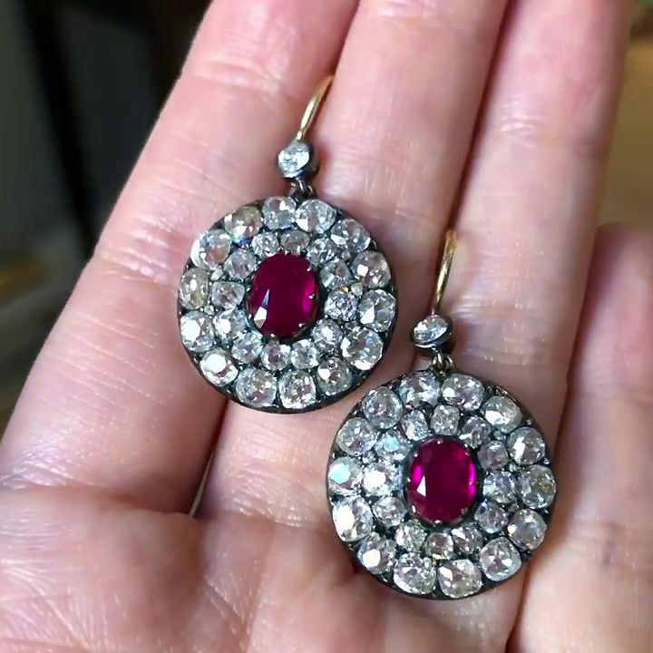 Oval Cut Ruby Sapphire Drop Earrings