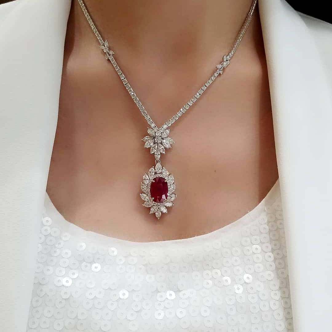 Oval Cut Ruby Sapphire Pendant Necklace