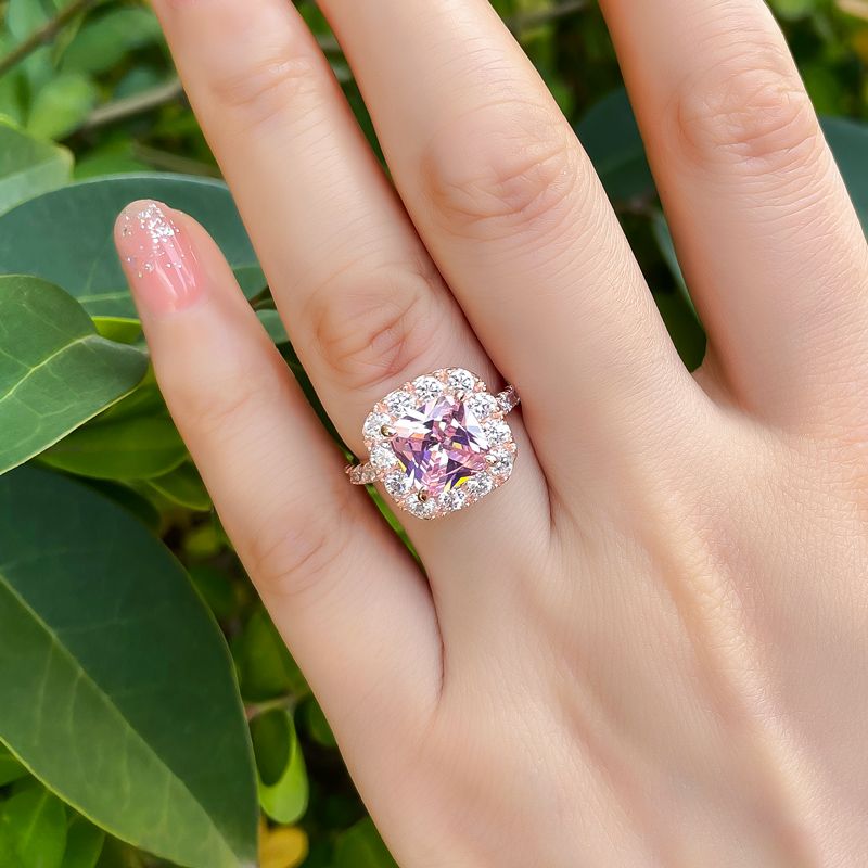 2ct Cushion Cut Pink Rose Gold Diamond Ring