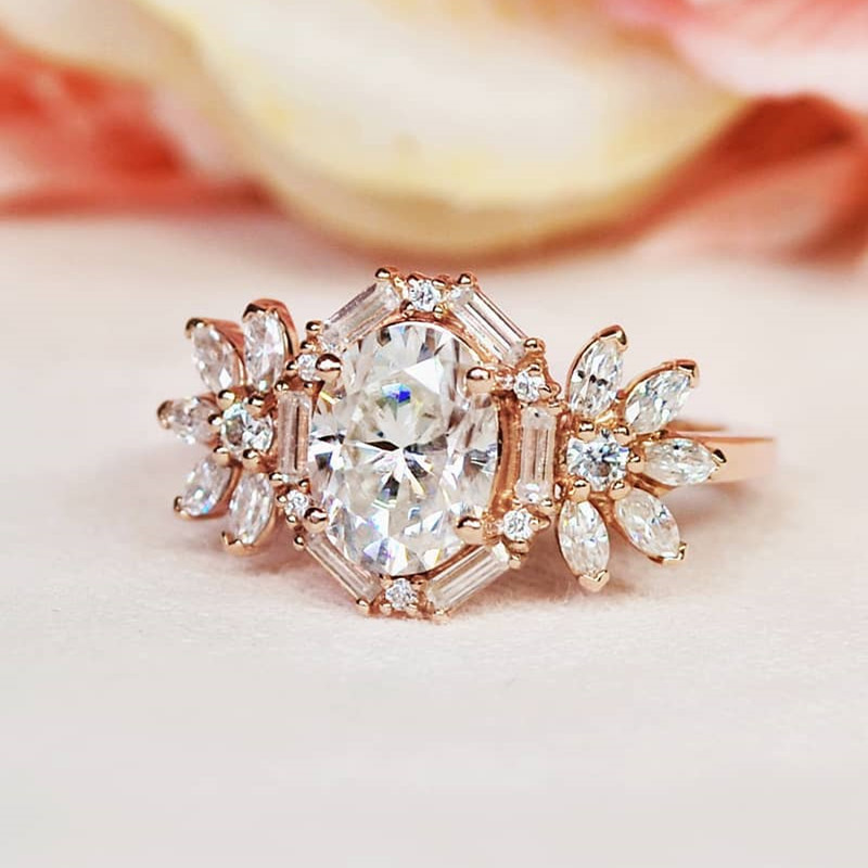 3ct Halo Oval Cut White Sapphire Engagement Ring in Rose Gold