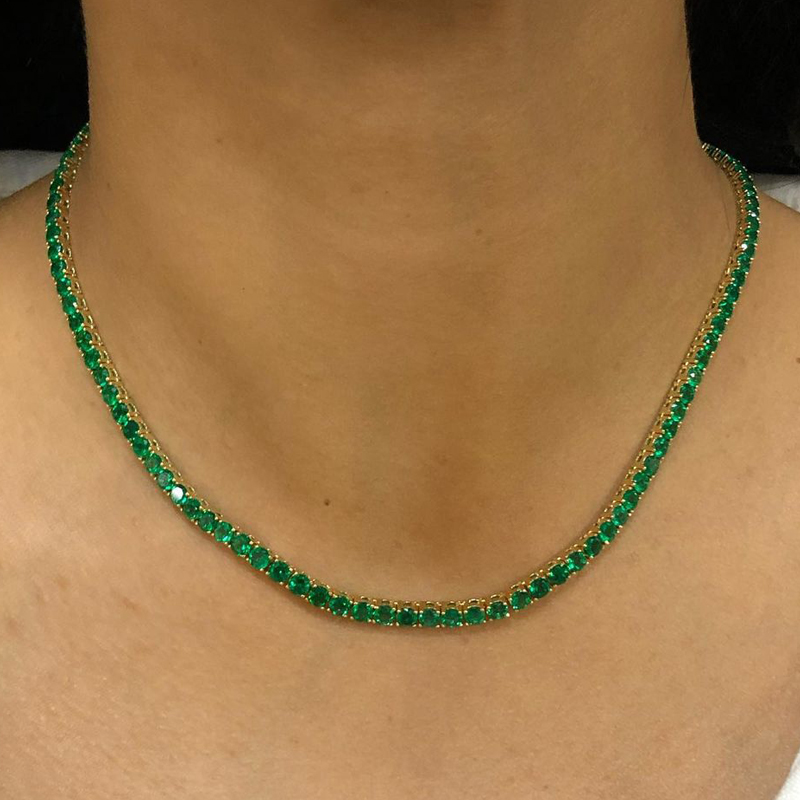 Round Cut Emerald Sapphire Tennis Necklace