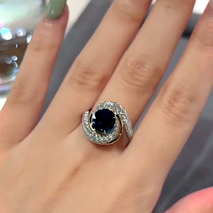 3ct Bypass Shank Round Cut Blue Sapphire Engagement Ring