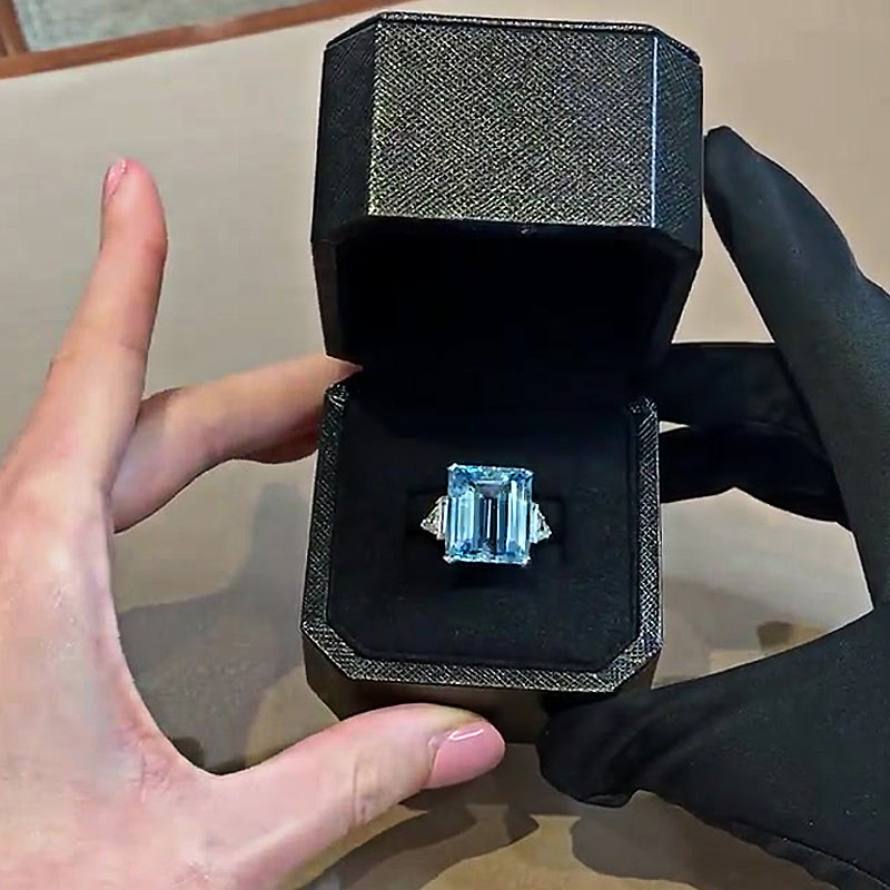 30ct Emerald Cut Antique Aquamarine Sapphire Cocktail Ring