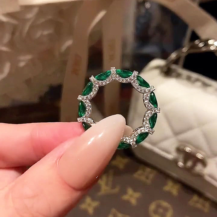 4.25ct Oval Cut Emerald Sapphire Eternity Ring