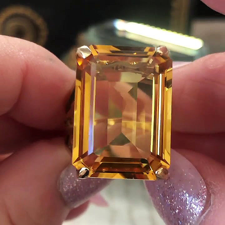 7ct Emerald Cut Yellow Sapphire Engagement Ring