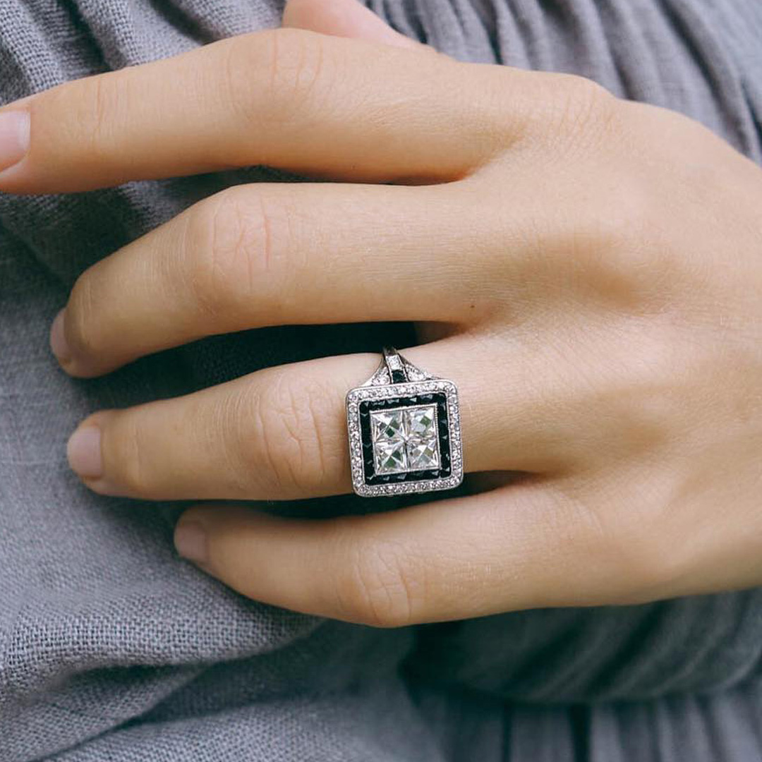 6ct Double Halo Princess Cut White Sapphire Engagement Ring